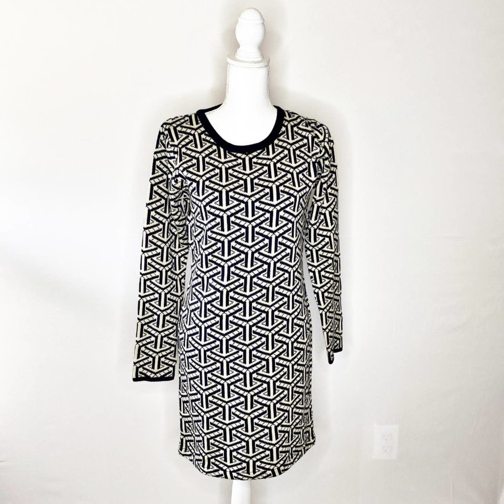 MAK SWEATER Navy & Cream Y Pattern Midi Dress